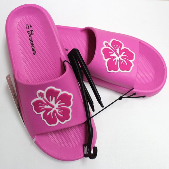 No Boundaries NWT Size 10 Women's Slip On Lightweight Pink Flower Slide Sandals - Picture 1 of 14